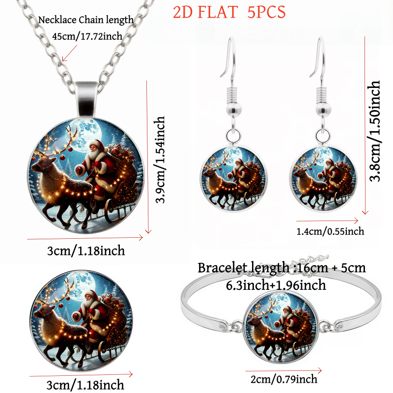 5pc Christmas Santa Riding Reindeer Sleigh Jewelry Set